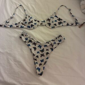 Zaful White and Blue Butterfly Bikini